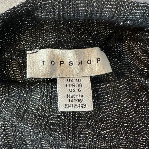 TOPSHOP Black Shimmer Front Cutout Sexy Lace Up Corset Long Sleeve Top 10 Large - Picture 6 of 7